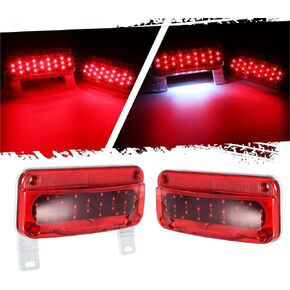 Partsam Red LED RV Camper Trailer Stop Turn Brake Tail Lights/License Plate Light Holder Bracket Surface Mount Led Low Profile Combination RV Tail Lights Clear Lens - Black Base