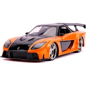 Fast & Furious 1:24 Han's Mazda RX-7 Die-cast Car, Toys for Kids and Adults, Orange and Black