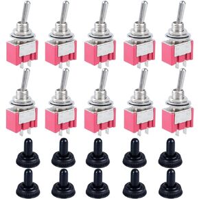 10pcs Mini Latching Toggle Switch 2 Pins 2 Positions SPST On-Off Miniature Toggle Switch AC 6A/125V with Waterproof Cap for Car Boat Industrial (Blue Shell)
