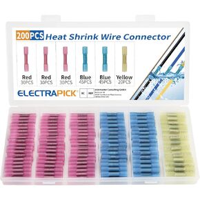 ELECTRAPICK 200Pcs Heat Shrink Butt Connectors, Waterproof Insulated Electrical Terminals Kit, Electrical Wire Crimp Connector for Automotive Marine Boat Truck Stereo Joint