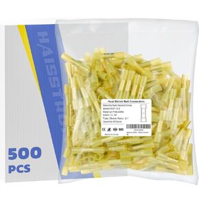 haisstronica 1000PCS 16-14 AWG Blue Heat Shrink Butt Connectors-Tinned Red Copper 0.8mm,Waterproof Insulated Crimp Butt Splice Electrical Connectors…