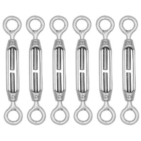 M4 304 Stainless Steel Turnbuckle Screw Hook Adjustable Wire Rope Tension Draw-in Bolt Pack of 6 (Eye & Eye)