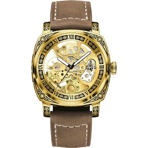 Carved Automatic Watches for Men, Retro Tattoo Skeleton Self-Winding Mechanical Watch Men's Automatic - 3 ATM Waterproof, Luminous Hands, Skeleton Dial, Ideal for Everyday Wear and Formal Occasions