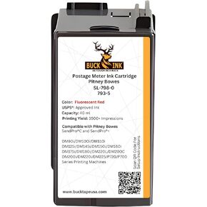 2 Pack Buck PB 793-5 / SL-798-0 Replacement Fluorescent Red Ink Cartridge (40ml) for SendPro C, SendPro+ Compatible with DM100, DM100i, DM125i, DM150i, DM175i, DM200L, DM225 & P700 Postage Meter