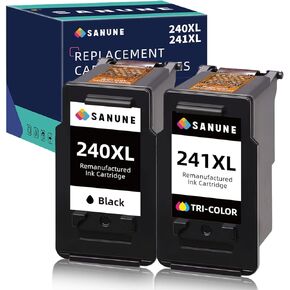 Remanufactured Ink Cartridge Replacement for Canon 240XL 241XL Combo Pack for MG3620 MG3600 MG3520 MG3222 TS5120 MX472 MX452 MX532 Canon Printer Ink 240 241 (1 Black, 1 Tri-Color)
