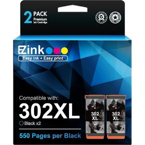 E-Z Ink Remanufactured Ink Cartridge Replacement for Epson 302XL 302 302 XL T302XL to use with Expression Premium XP-6100 XP-6000 XP 6100 XP 6000 Printer (Black, 2 Pack)