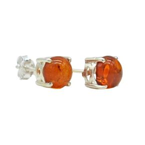 Baltic Amber Stud Earrings, Genuine Baltic Amber, Sterling Silver 925 Jewelry, Cognac Amber Silver Earrings, Honey Amber Round Earrings
