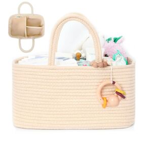 miss fong Diaper Caddy Organizer - Baby Diaper Caddy Portable Baby Diaper Organizer Baby Basket with Removable Dividers Baby Storage Basket & Car Travel Basket,Baby Shower Gifts for Newborn(Creme)