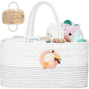 miss fong Diaper Caddy Organizer - Baby Diaper Caddy Portable Baby Diaper Organizer Baby Basket with Removable Dividers Baby Storage Basket & Car Travel Basket,Baby Shower Gifts for Newborn(Creme)