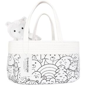 Baby Rope Canvas Diaper Caddy Organizer Basket for Nursery Changing Table - Car Storage Bin Tote Bag for Nappy, Diapers, and Wipes - Newborn Registry Shower Gift for Girl and Boy Must Haves - Car Bin