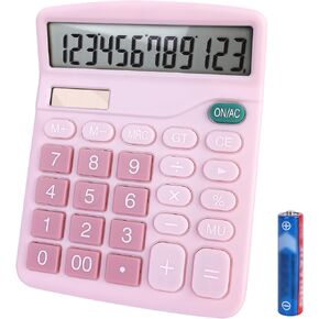 Basic Calculator with Comfortable Large LCD Display, 12 Digits Calculators Desktop, Tilt Screen, Big Button, Desk Calculator with Dual Power (Solar & Battery Included) (Blue)