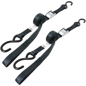 BoxerTool 1in x 6ft – Cam Buckle Soft Tie Straps with Heavy Duty S Hook – Loop End – Black Edged Lining - 2 Pack - Motorcycles, ATV, Power Sport Tie Down on Trailers, Trucks – USA Assembled