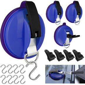 UPGRADE-4 قطع أكواب شفط شديدة التحمل للتخييم، كوب شفط مفرغ مع 8 قطع خطافات و4 قطع مشابك قماش القنب، مرساة جدارية لأكواب الشفط الخارجية لإكسسوارات قماش القنب للتخييم، مظلة جانبية للسيارة in Kuwait