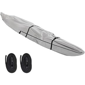 10ft Kayak Cover, 600D Tear Resistant Trailerable Kayak Covers for Outdoor Storage, Waterproof & UV-Proof Heavy Duty Canoe Cover for Indoor/Outdoor Storage(Black)