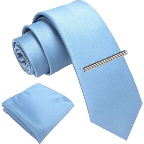 RBOCOTT Solid Color Skinny Tie and Pocket Square with Tie Clip Set(6cm)