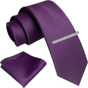 RBOCOTT Solid Color Skinny Tie and Pocket Square with Tie Clip Set(6cm)