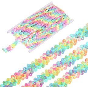 MECCANIXITY 11 Yards 0.8 Inch Elastic Sequins Trim 2 Row Flat Sequin Strip Paillette Sequins Fabric Ribbon for Crafts DIY Sequin Fringe Sewing Rainbow