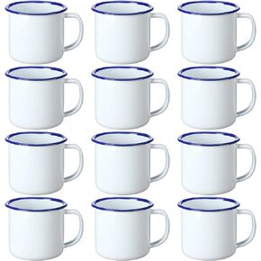 Yinder Mini Enamel Camping Coffee Mugs Metal Small Classic Portable White Campfire Mugs Bulk Vintage Cups with Handle for Coffee Tea Picnic Travel Indoor Outdoor Activities (24 Pcs,4 oz)