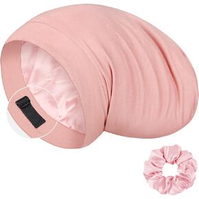 Mulberry Silk Bonnet for Sleeping Women, Real Silk Sleep Cap for Curly Hair and Braids with Scrunchies