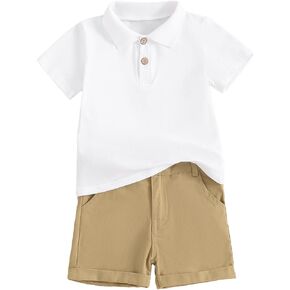 fhutpw Toddler Boy Short Sleeve Pique Polo Shirt & Casual Shorts Set Kids Summer Clothes Suit 2T 3T 4T Little Boys Outfits