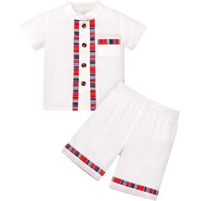 Baby Boys Mexican Outfits Embroidery Fiesta Traditional Guayabera for Toddler Button Up Shirt+Shorts 2Pcs