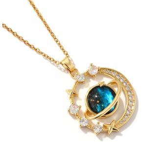 18K Gold Plated Diamond Saturn Pendant Choker Necklace Aesthetic Space Planet Star Necklaces Jewery for Women Girls