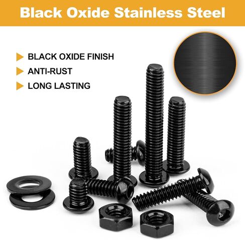 VIGRUE 1/4-20 x 3/8" to 2" Button Head Socket Cap Bolts Screws Nuts Washers Assortment Kit, Black Oxide 304 Stainless Steel 18-8, Allen Hex Drive,210pcs in Kuwait