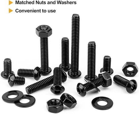 VIGRUE 1/4-20 x 3/8" to 2" Button Head Socket Cap Bolts Screws Nuts Washers Assortment Kit, Black Oxide 304 Stainless Steel 18-8, Allen Hex Drive,210pcs in Kuwait