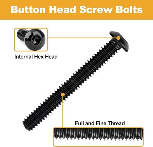 VIGRUE 1/4-20 x 3/8" to 2" Button Head Socket Cap Bolts Screws Nuts Washers Assortment Kit, Black Oxide 304 Stainless Steel 18-8, Allen Hex Drive,210pcs in Kuwait