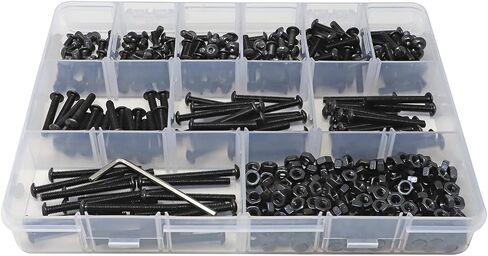 iexcell 450 Pcs M4 x 6/8/10/12/16/20/25/30/35/40 Alloy Steel 10.9 Grade Hex Socket Button Head Cap Screws Bolts Nuts Assortment Kit, Black Oxide Finish in Saudi Arabia