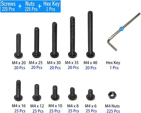 iexcell 450 Pcs M4 x 6/8/10/12/16/20/25/30/35/40 Alloy Steel 10.9 Grade Hex Socket Button Head Cap Screws Bolts Nuts Assortment Kit, Black Oxide Finish in Saudi Arabia