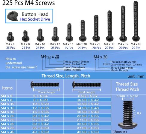 Iexcell 450 قطعة M4 × 6/8/10/12/16/20/25/30/35/40 سبيكة فولاذية 10.9 درجة مقبس سداسي الشكل وزر غطاء رأس ومسامير وصواميل ومجموعة متنوعة من المسامير، لمسة نهائية من أكسيد الأسود in Kuwait