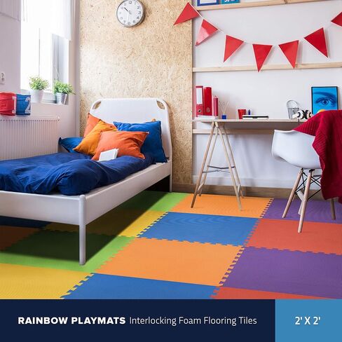 سجادة لعب الأطفال الناعمة غير السامة من شركة Flooring Inc، مقاس 1/2 بوصة، سجادة لعب للأطفال الصغار، سجادة لعب أحجية الصور المقطوعة، سجادات أرضية إسفنجية للأطفال والرضع، بلاط متشابك من إسفنج EVA لصالة الألعاب الرياضية، والحضانة، وغرفة اللعب | قوس قزح، 30 ب in Saudi Arabia