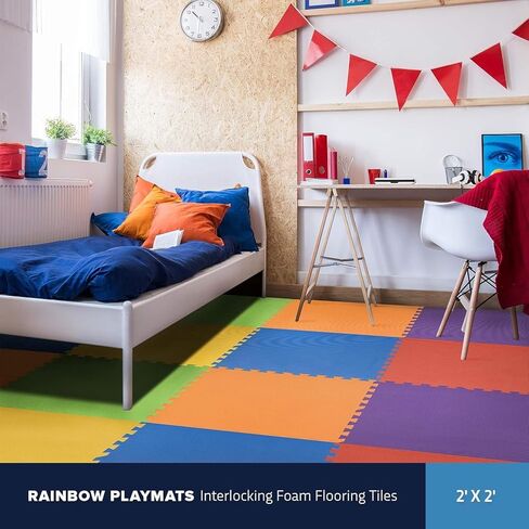 سجادة لعب الأطفال الناعمة غير السامة من شركة Flooring Inc، مقاس 1/2 بوصة، سجادة لعب للأطفال الصغار، سجادة لعب أحجية الصور المقطوعة، سجادات أرضية إسفنجية للأطفال والرضع، بلاط متشابك من إسفنج EVA لصالة الألعاب الرياضية، والحضانة، وغرفة اللعب | قوس قزح، 30 ب in Kuwait