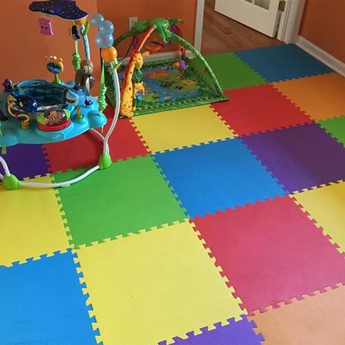 سجادة لعب الأطفال الناعمة غير السامة من شركة Flooring Inc، مقاس 1/2 بوصة، سجادة لعب للأطفال الصغار، سجادة لعب أحجية الصور المقطوعة، سجادات أرضية إسفنجية للأطفال والرضع، بلاط متشابك من إسفنج EVA لصالة الألعاب الرياضية، والحضانة، وغرفة اللعب | قوس قزح، 30 ب in Kuwait