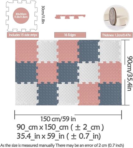15 قطعة من سجادات اللعب الإسفنجية، سجادة لعب الألغاز للأرضيات، البلاط المتشابك، سجادات لعب زحف الأطفال، سجادة أرضية ملونة للأطفال (أزرق داكن/أزرق فاتح/أبيض) in Kuwait