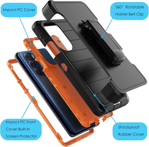 حافظة Njjex لهاتف Moto Edge Plus 2022، لهاتف Motorola Edge+ 5G UW 2022/Edge 30 Pro/Edge X30 حافظة مع مشبك حزام، واقي شاشة مدمج عالي التحمل وحافظة دوارة ومسند غطاء هاتف صلب [كحلي] in Kuwait