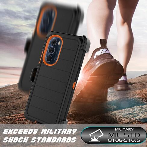 حافظة Njjex لهاتف Moto Edge Plus 2022، لهاتف Motorola Edge+ 5G UW 2022/Edge 30 Pro/Edge X30 حافظة مع مشبك حزام، واقي شاشة مدمج عالي التحمل وحافظة دوارة ومسند غطاء هاتف صلب [كحلي] in Kuwait