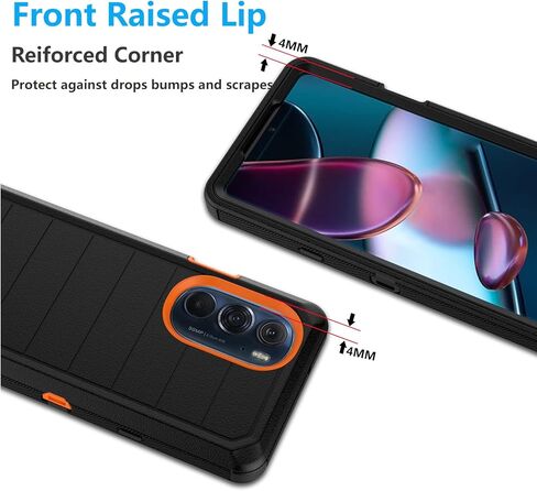 حافظة Njjex لهاتف Moto Edge Plus 2022، لهاتف Motorola Edge+ 5G UW 2022/Edge 30 Pro/Edge X30 حافظة مع مشبك حزام، واقي شاشة مدمج عالي التحمل وحافظة دوارة ومسند غطاء هاتف صلب [كحلي] in Kuwait