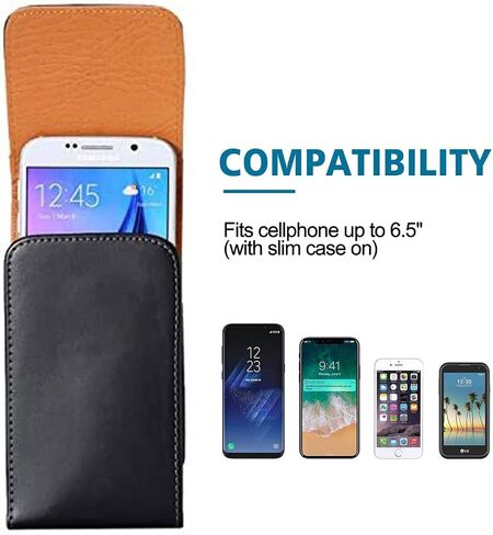 Cell Phone Holster for Samsung Galaxy S23 Ultra S23 Plus S23 A42 A53 A51 A71 A04S A03S A14 A13 A32 iPhone 14 Pro 13 Pro 12 Mini 11 XR XS Leather Belt Clip Loop Case Phone Pouch Holder, Black in Saudi Arabia