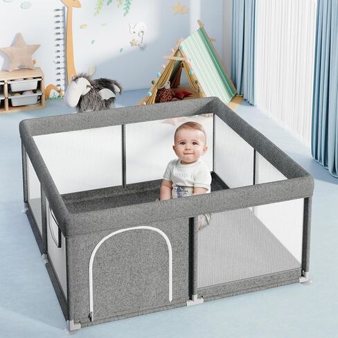UANLAUO Baby Playpen، روضة أطفال كبيرة مقاس 71 × 59 بوصة للرضع والأطفال الصغار، ساحات لعب أطفال قوية مع قاعدة مضادة للانزلاق، دبوس لعب غير سام وآمن للأطفال في الداخل والخارج مع شبكة مسامية بدون حصيرة in Kuwait