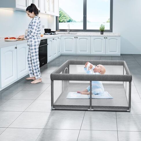 UANLAUO Baby Playpen، روضة أطفال كبيرة مقاس 71 × 59 بوصة للرضع والأطفال الصغار، ساحات لعب أطفال قوية مع قاعدة مضادة للانزلاق، دبوس لعب غير سام وآمن للأطفال في الداخل والخارج مع شبكة مسامية بدون حصيرة in Kuwait