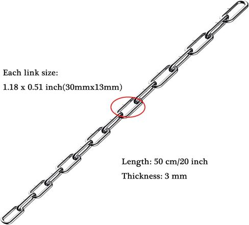 2 قطعة سلاسل أمان من الفولاذ المقاوم للصدأ 20 بوصة (طول) × 0.12 بوصة (T) حلقات سلسلة ربط طويلة سلسلة لفائف خفيفة التحمل للتعليق والسحب والسحب in Kuwait