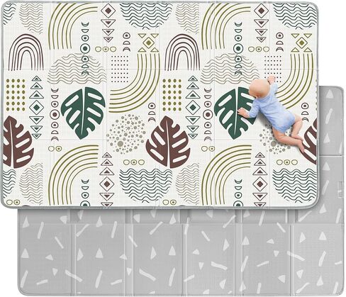 سجادة لعب الأطفال من بيبي باي، سجادة أطفال ناعمة للأرضية، سجادة لعب قابلة للطي للأطفال الصغار والرضع، سجادة لعب إسفنجية قابلة للعكس، سجادة زحف للأطفال مقاومة للماء للاستخدام الداخلي والخارجي (نمط أوراق الشجر، 78 × 50) in Kuwait