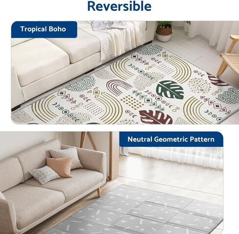 سجادة لعب الأطفال من بيبي باي، سجادة أطفال ناعمة للأرضية، سجادة لعب قابلة للطي للأطفال الصغار والرضع، سجادة لعب إسفنجية قابلة للعكس، سجادة زحف للأطفال مقاومة للماء للاستخدام الداخلي والخارجي (نمط أوراق الشجر، 78 × 50) in Kuwait