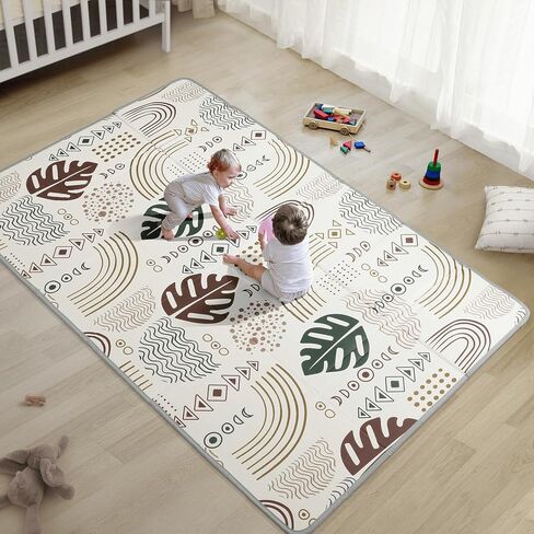 سجادة لعب الأطفال من بيبي باي، سجادة أطفال ناعمة للأرضية، سجادة لعب قابلة للطي للأطفال الصغار والرضع، سجادة لعب إسفنجية قابلة للعكس، سجادة زحف للأطفال مقاومة للماء للاستخدام الداخلي والخارجي (نمط أوراق الشجر، 78 × 50) in Kuwait