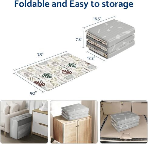 سجادة لعب الأطفال من بيبي باي، سجادة أطفال ناعمة للأرضية، سجادة لعب قابلة للطي للأطفال الصغار والرضع، سجادة لعب إسفنجية قابلة للعكس، سجادة زحف للأطفال مقاومة للماء للاستخدام الداخلي والخارجي (نمط أوراق الشجر، 78 × 50) in Kuwait