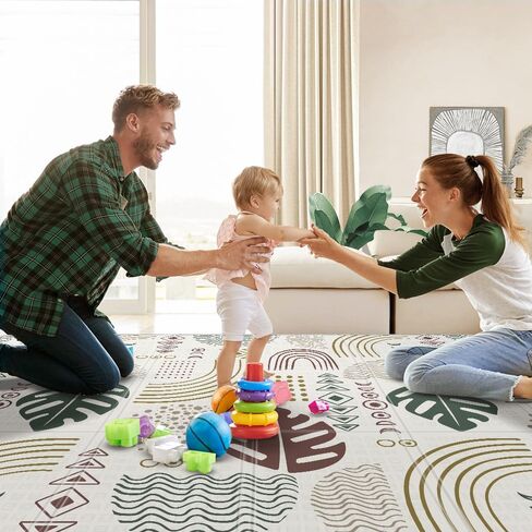 سجادة لعب الأطفال من بيبي باي، سجادة أطفال ناعمة للأرضية، سجادة لعب قابلة للطي للأطفال الصغار والرضع، سجادة لعب إسفنجية قابلة للعكس، سجادة زحف للأطفال مقاومة للماء للاستخدام الداخلي والخارجي (نمط أوراق الشجر، 78 × 50) in Kuwait