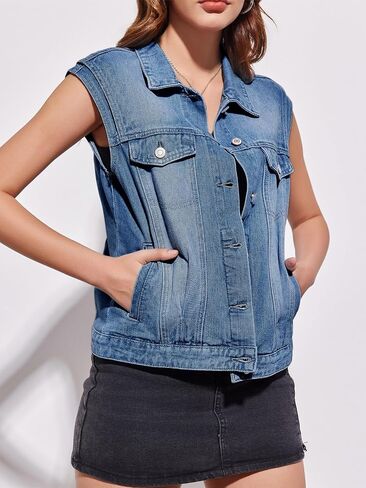 Imily Bela Womens Denim Vest Classic Button Down Sleeveless Jean Jackets Cropped Distressed Vest in Saudi Arabia