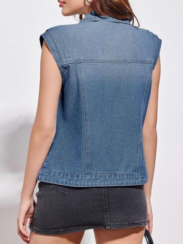 Imily Bela Womens Denim Vest Classic Button Down Sleeveless Jean Jackets Cropped Distressed Vest in Saudi Arabia